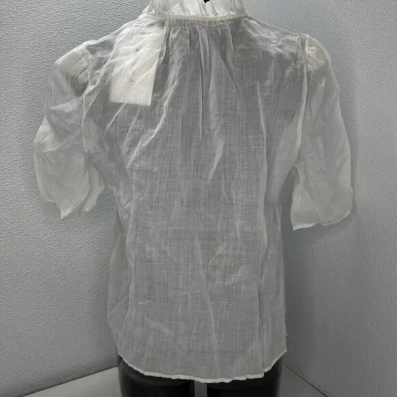 FRAME Women's Tie Neck Ruffle Popover Blouse White Size S